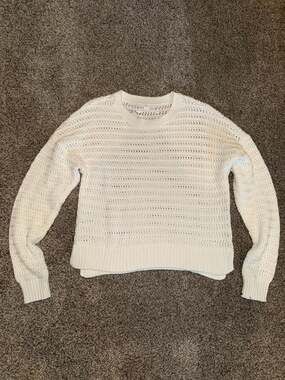 Aéropostale Women's Cream Open-Knit Long Sleeve Crewneck Sweater